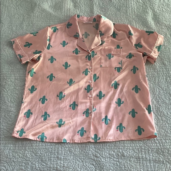 Satin Cactus Print Pink Pajama Set - Picture 3 of 7